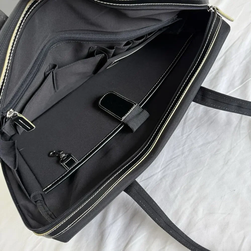 NWOT Jack Georges Italian Leather 3 Way‎ Tote Bag Travel Carry On Black Business